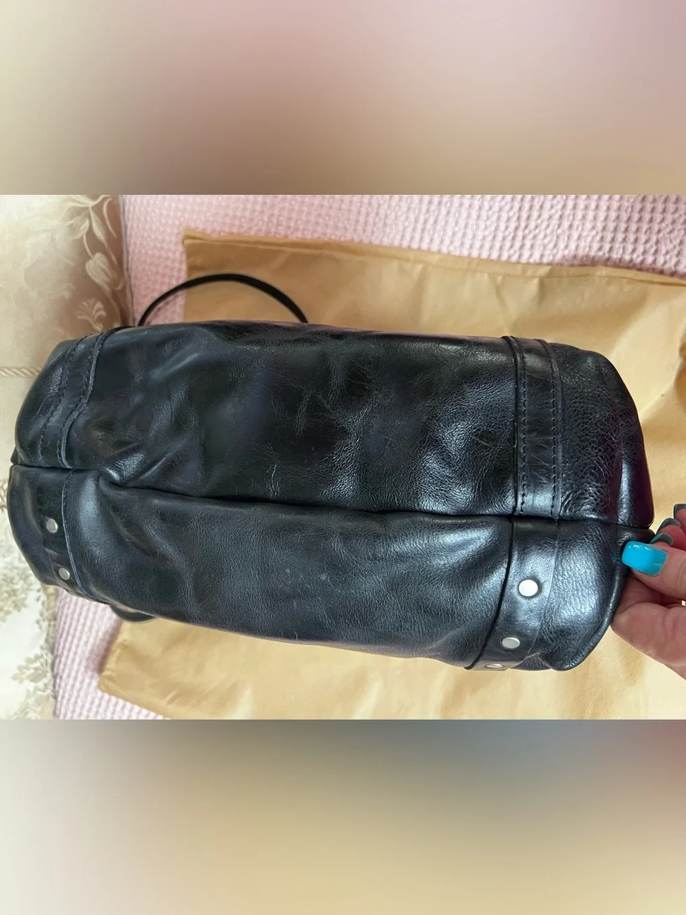 Patricia Nash Benvenuto Black Distressed Leather Studded Tote Bag